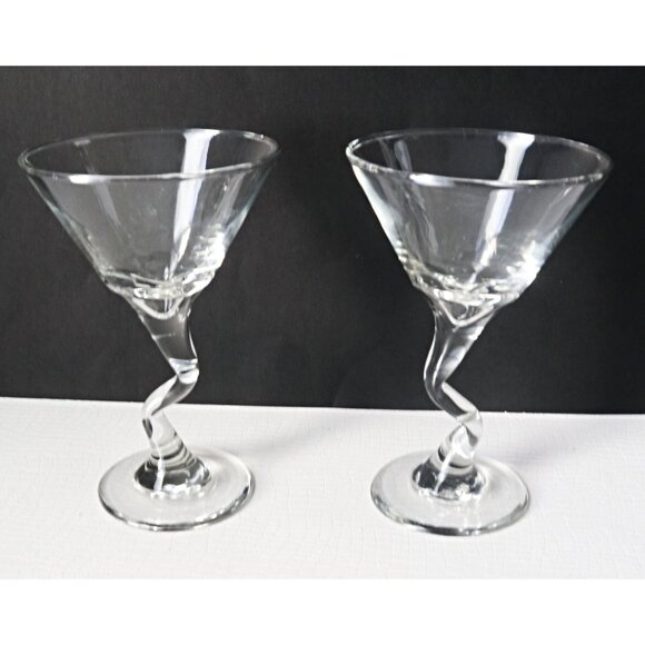 4 Vintage Bravura Swerve Martini Glasses by Libbey Clear Stem Barware - Picture 4 of 5